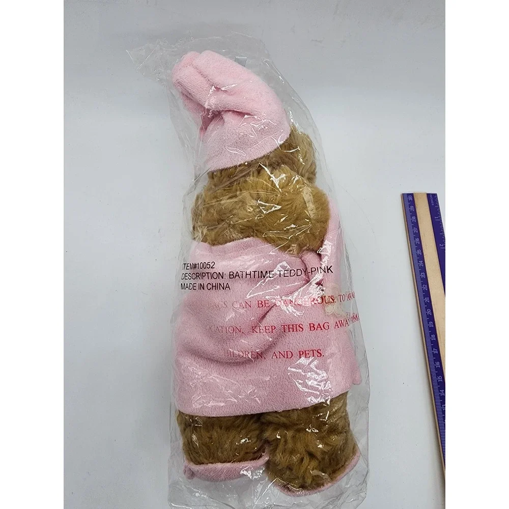 Bathtime Teddy Pink Robe Plush Bear Nightcap Slippers 12 Inch Item 10052